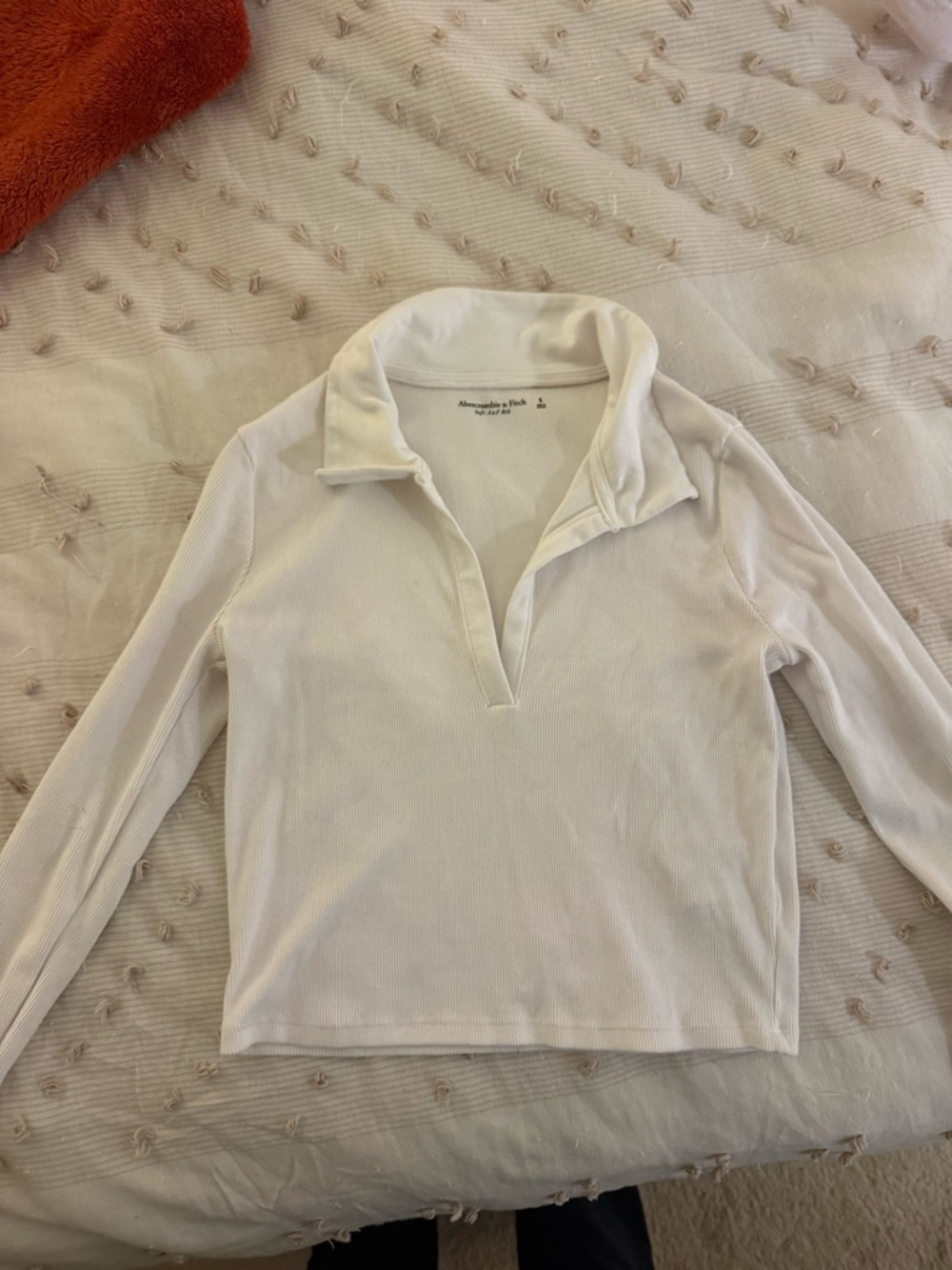 Abercrombie & Fitch Cream Ribbed V-Neck Polo Top